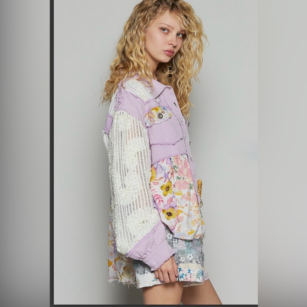 POL YKJ103A Lavender Patchwork Jean Jacket - Picture 2 of 4